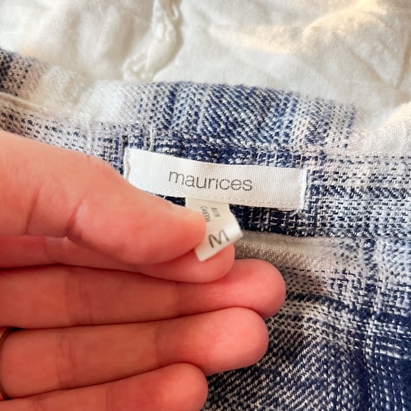 (maurices) navy blue & white long sleeve plaid button down top - Picture 8 of 9